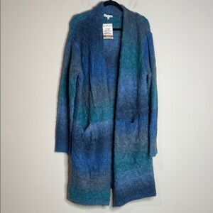 AEMI+CO | Women’s Blue Soft Fuzzy Ombre Longline Cardigan Size Large NWT